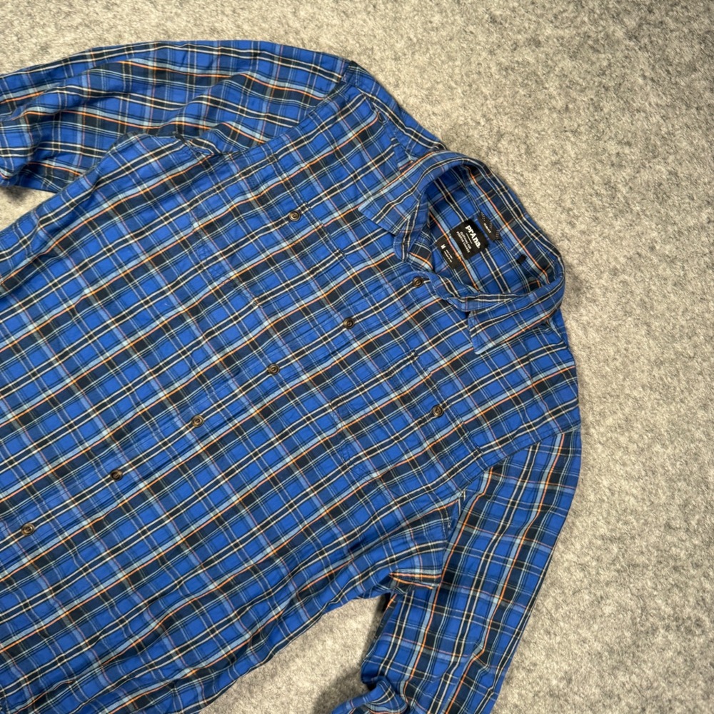 Prana Mens Slim Fit Organic Cotton Plaid Button Down Shirt Blue M 1068